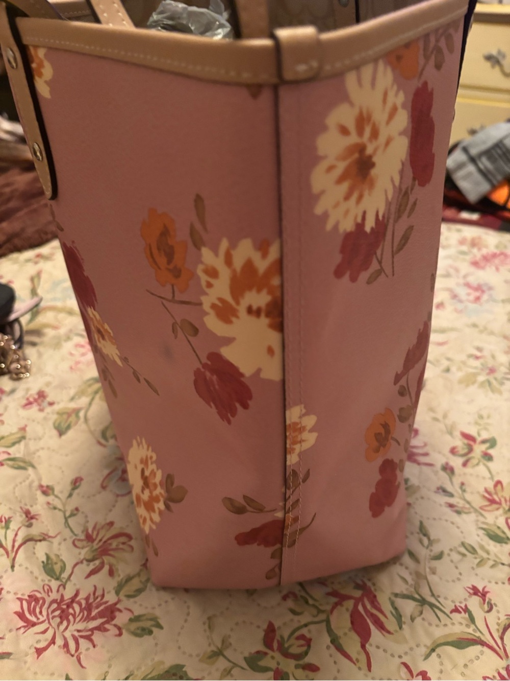 Coach Peony Floral print Tote with Tan Trim - Picture 10 of 16